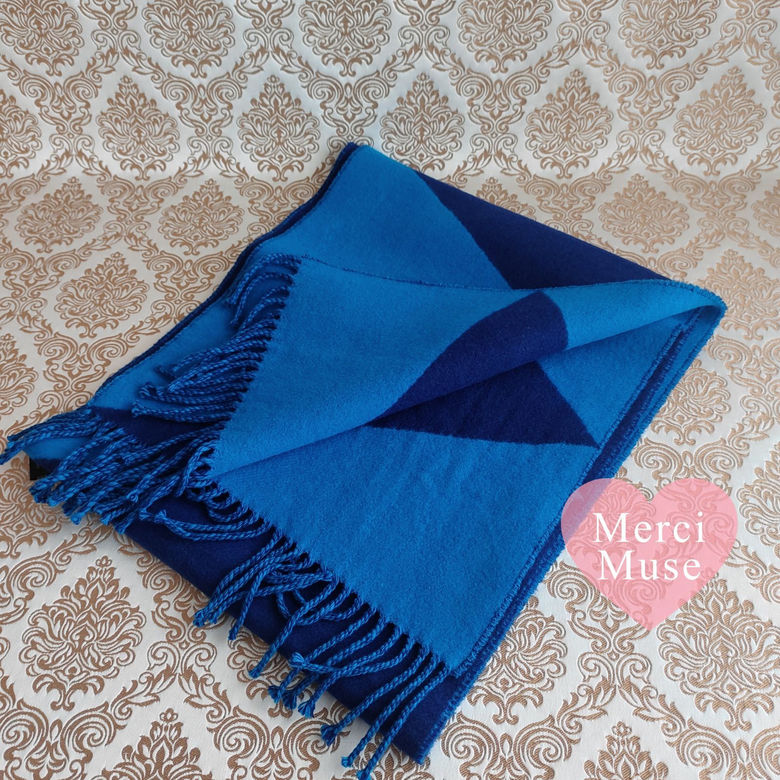 ❤お得なお品❤クリーニング済 カシミヤマフラー コンビブルーx