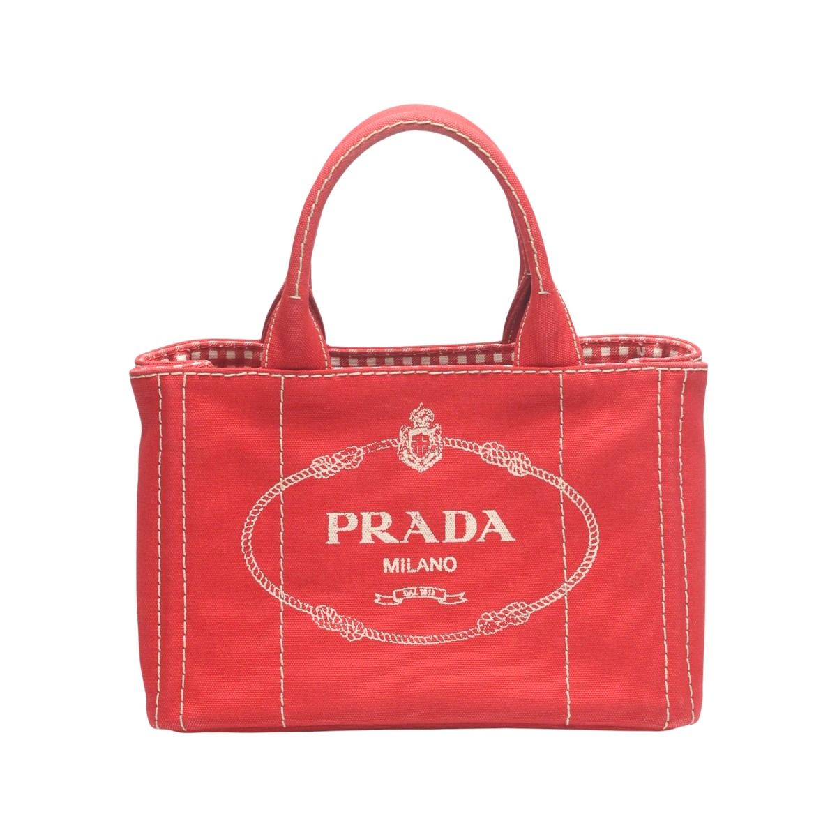 PRADA レッド トートバッグ キャンバス 中古・古着通販】PRADA (プラダ) キャンバストートバッグ レッド
