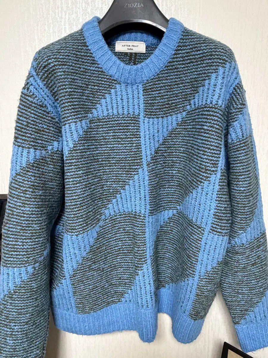 アフタープレイ ヘキサゴナル ジャカード ニット ブルー Mサイズ