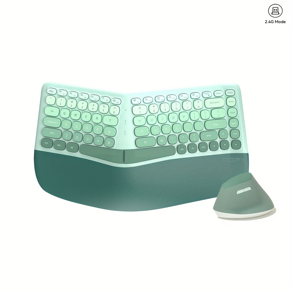 エルゴノミック設計 ワイヤレスキーボード マウスセット 2 4 GHz スプリットキーボード リストレスト付 カラフル 静音設計 ノートPC デスクトップPC対応 在宅ワークにも グリーン