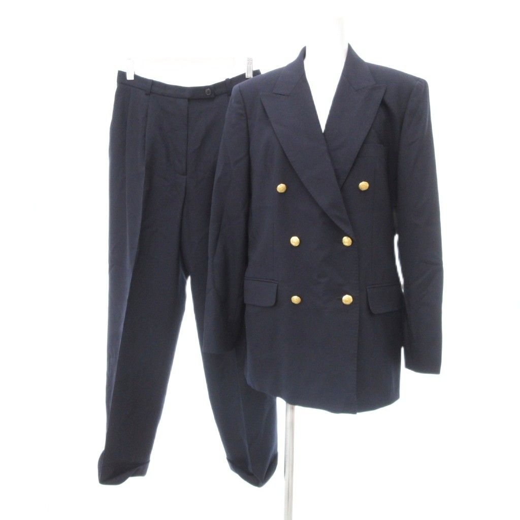 バーバリー BURBERRY ダブルスーツ セットアップ ブレザー パンツ カシミヤ混 金ボタン 42 紺 ネイビー /UO ■GY18