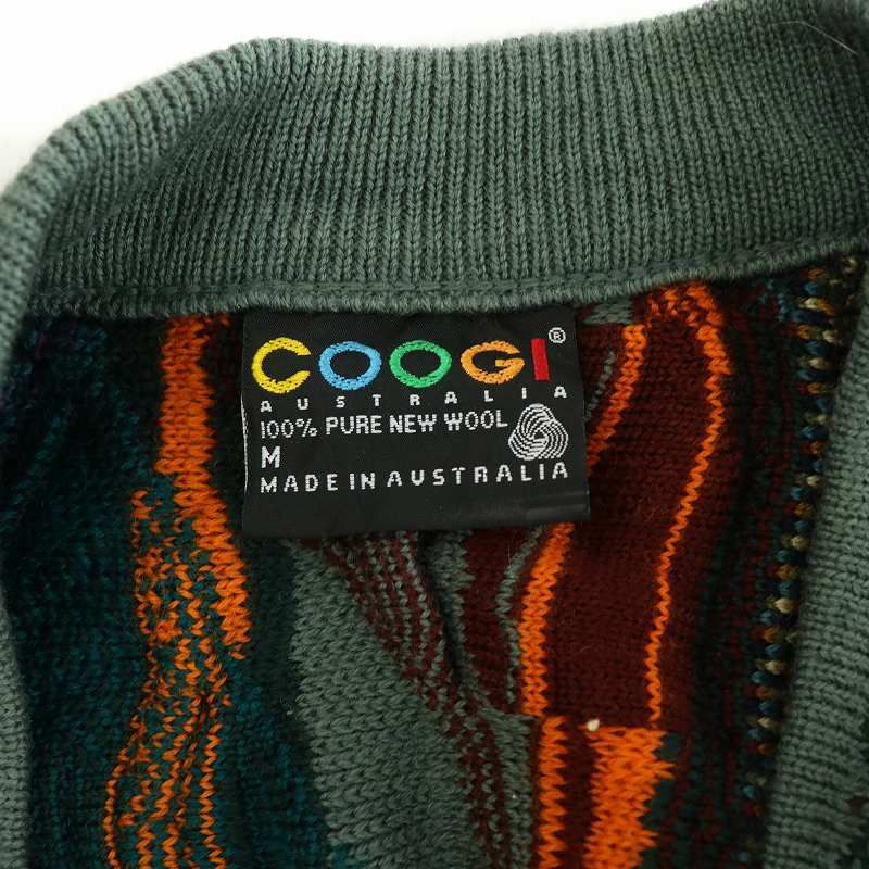 90s COOGI クージー 3D ニット カーディガン セーター ウール M マルチ