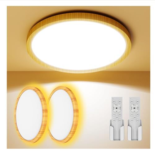LEDシーリングライト 6畳-8畳 セット 和風 木目調 28 w 3600 lm 調光調色 間接光常夜灯付き 照明 天井 電気 蛍光灯 リモコン付き スマホAPP対応 6畳 Ceiling Light 和室 寝室 リビング 書斎 玄関 廊下 台所適用