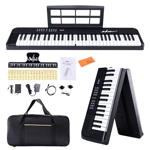 電子ピアノ 61鍵 折りたたみ式 ダブルフォールド 電子キーボード 日本語表示 多電源対応 内蔵音色128 リズム128種 ブルートゥース機能 サステインペダル付 厚手収納ケース 譜面台付属 軽量 コンパクト 子供向け 日本語説明書付き