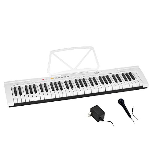 電子キーボード 61鍵盤 日本語表記 300ボイス 軽量スリム設計 向け TSDK-61 WH 譜面立て 電源アダプター マイク付き ホワイト