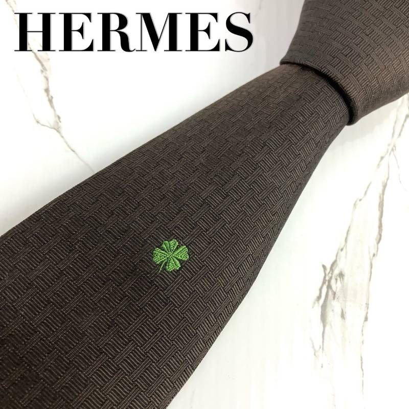 HERMES エルメス ネクタイ ファソネ ワンポイント刺繍 クローバー H柄
