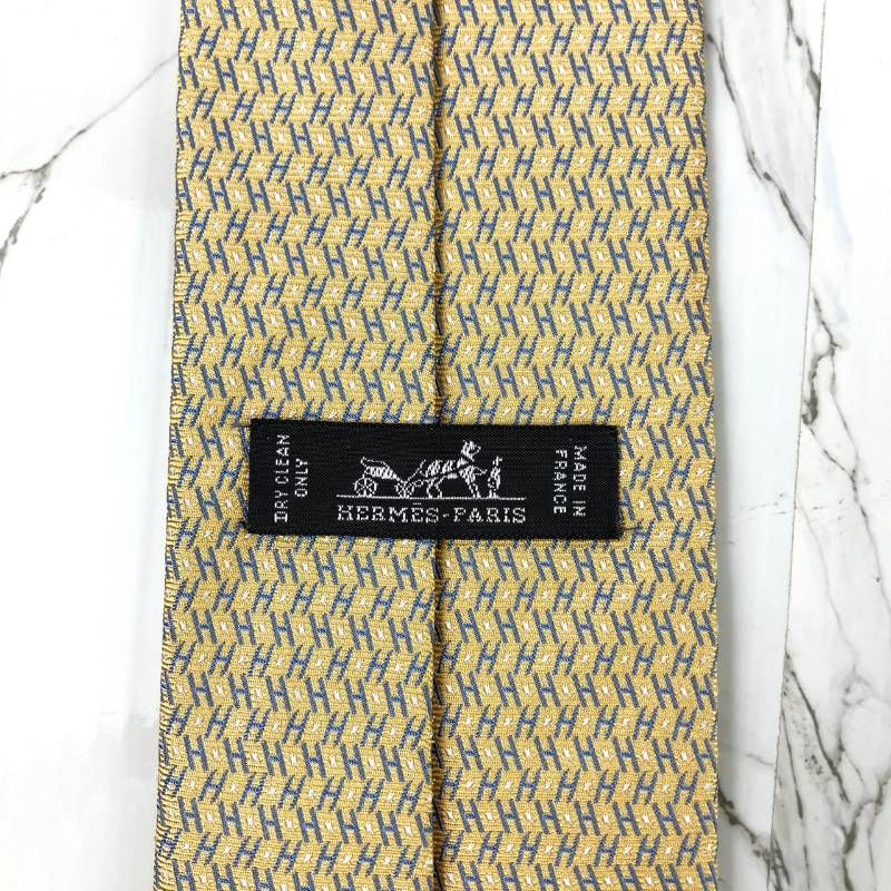 HERMES エルメス ネクタイ H柄 H織 ジャガード 光沢 肉厚 イエロー