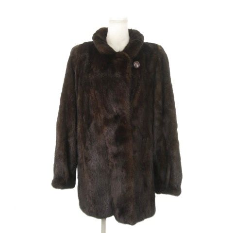 【中古】マルヴォワジー Malvoisie ファーコート ミンク 毛皮 ミドル丈 13 茶 ブラウン 大きいサイズ /MN18 ■GY18 マルヴォワジー Malvoisie ファーコート ミンク 毛皮 ミドル丈 13 茶