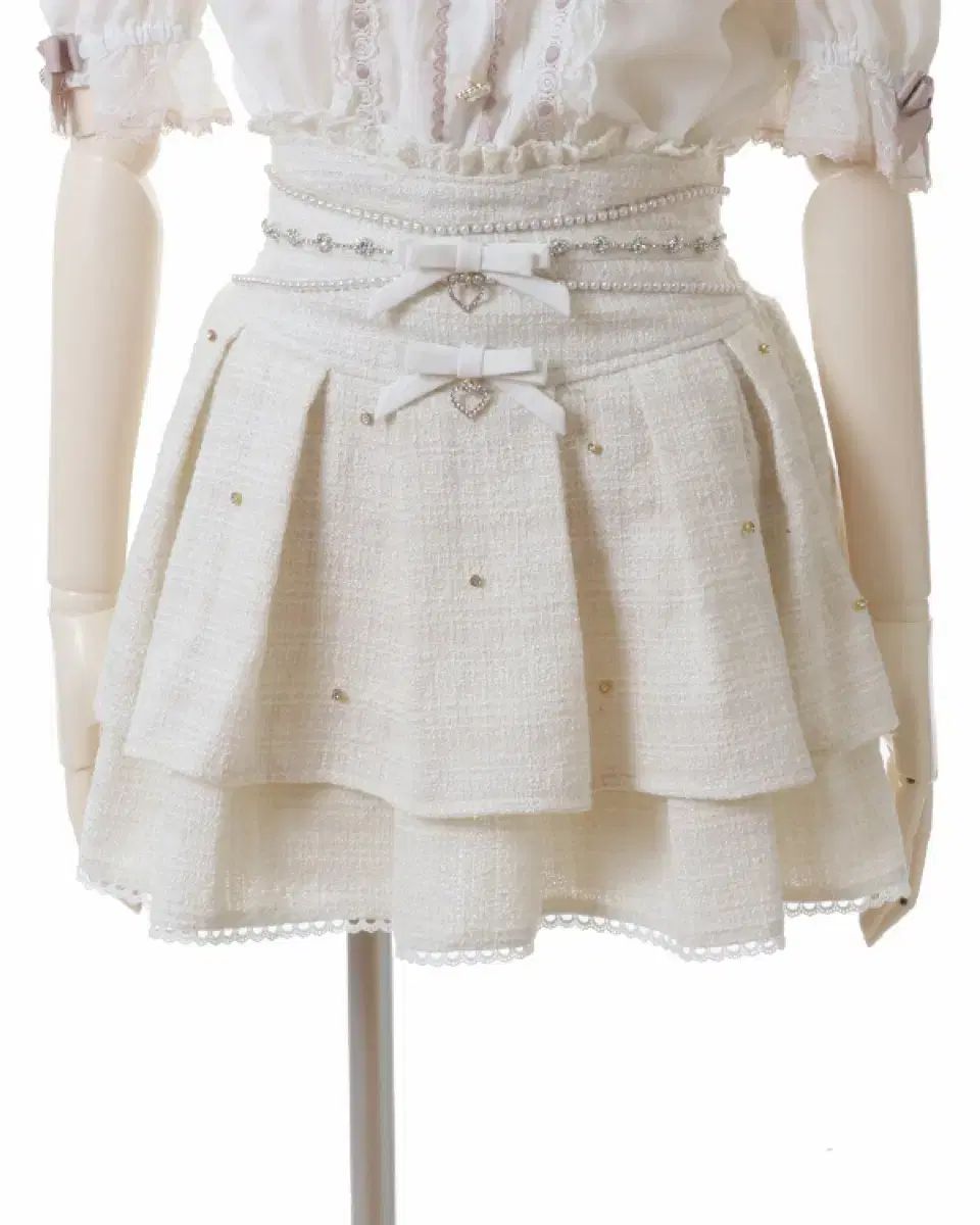 リズリサ ビジュー リボン スカート 白 量産型 地雷系 スナ系