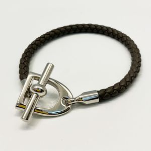 エルメス ブレスレット エトリエ メタル レザー シルバー グレー HERMES Aランク