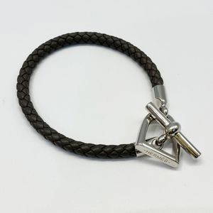 エルメス ブレスレット エトリエ メタル レザー シルバー グレー HERMES Aランク