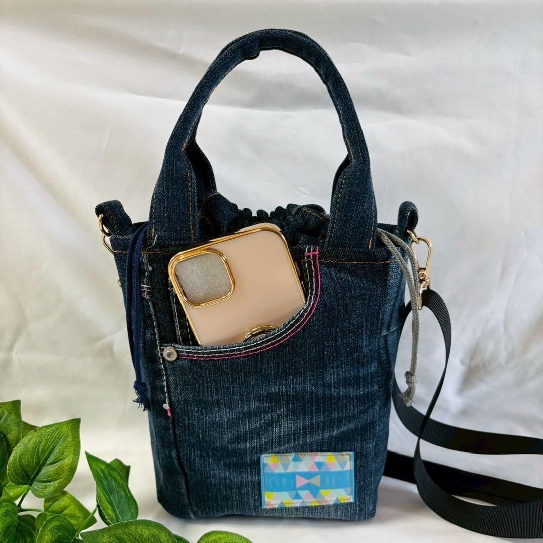刺繍デニム2wayバッグ ハンドメイド ショルダーバッグ デニムリメイク