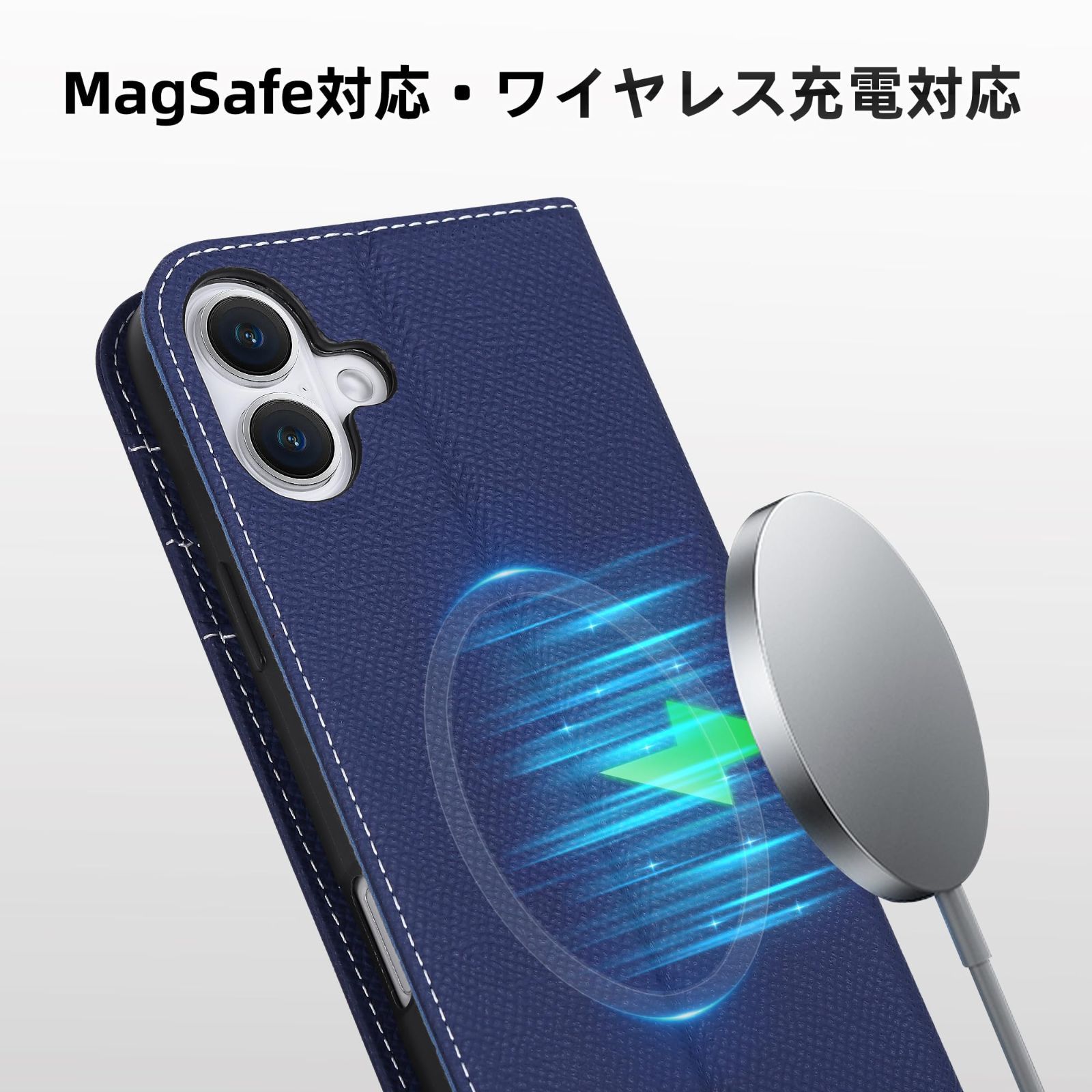 【在庫処分】スマホケース MagSafe対応 レザー 手帳型ケース カード収納 アイフォン17 携帯カバー 本革 横置きスタンド機能付き 手帳型 マグネット式 ケース 全面保護 対応 柔軟なTPU素材 17 アイホン17 iPhone ネイビー VISOUL