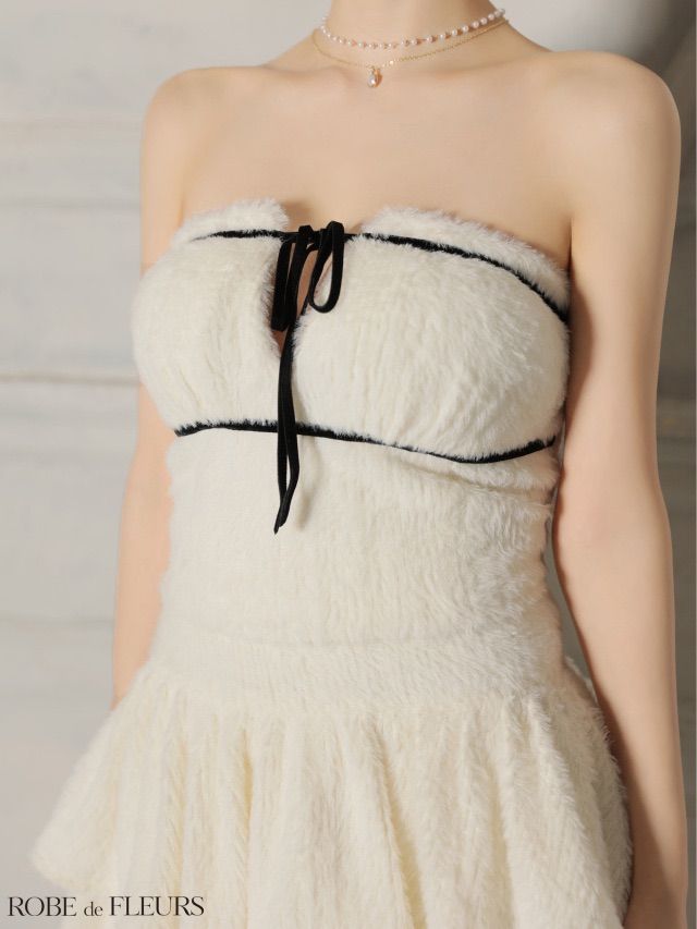  ブラック fm 4600 ROBE de FLEURS ローブドフルール ふわふわ シャギーニット バストリボン ベア ティアード フ セットアップ ミニドレス キャバドレス ワンピース ドレス ブリエ ナイトドレス キャバドレス ドレス ブライダル