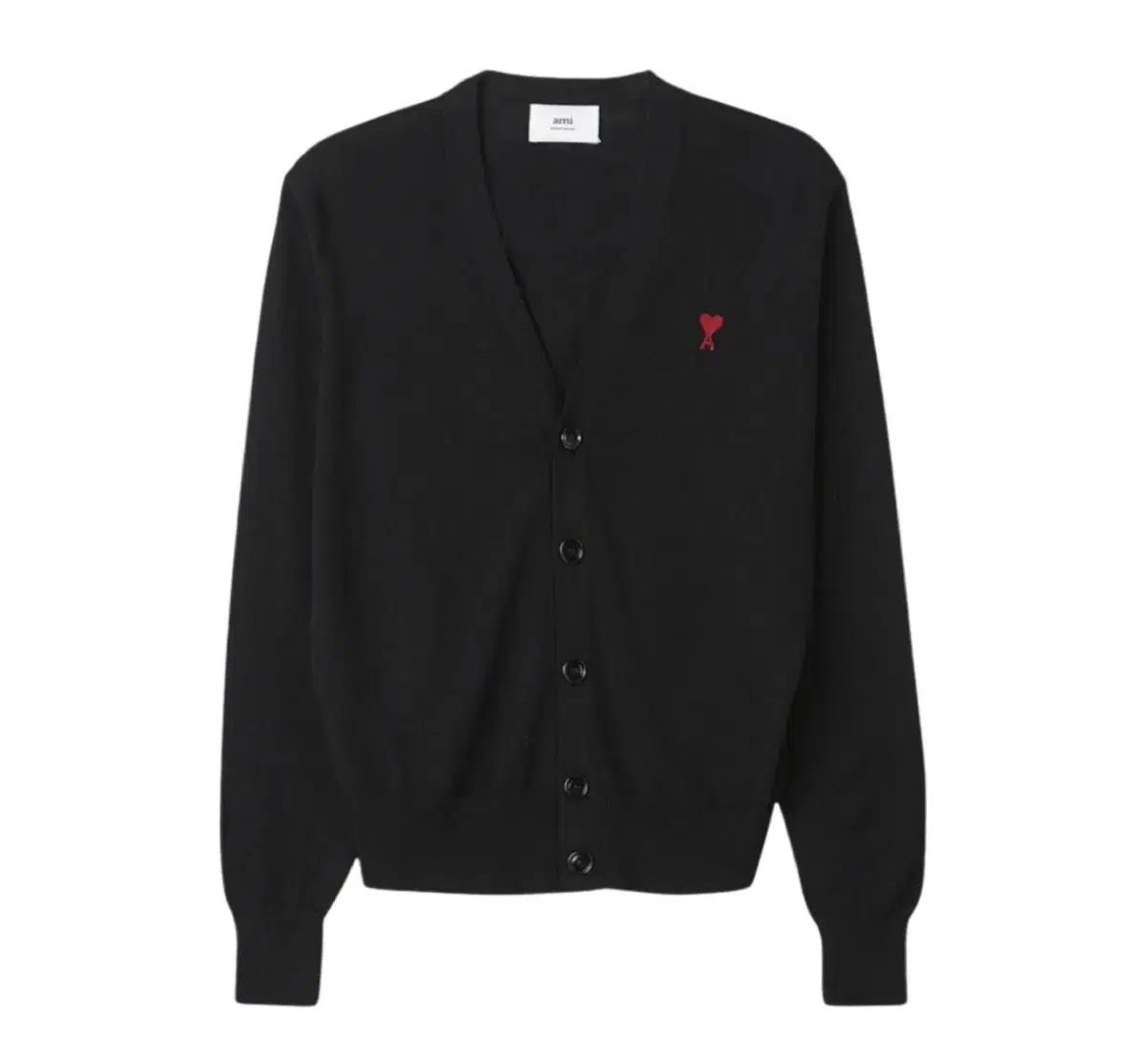 アミ スモール ハート ロゴ ウール カーディガン ブラック