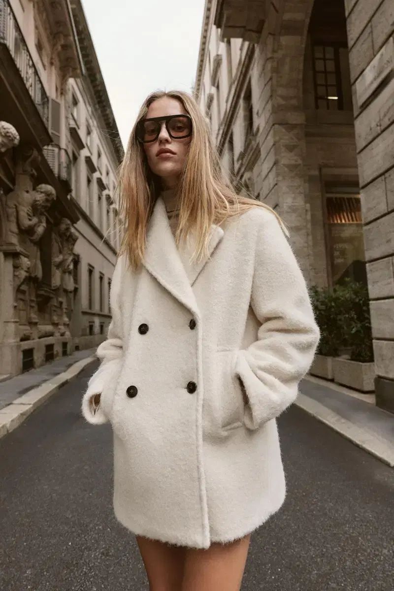 ZARA ザラ ブークレ ダブル ブレスト セミ ロング コート M