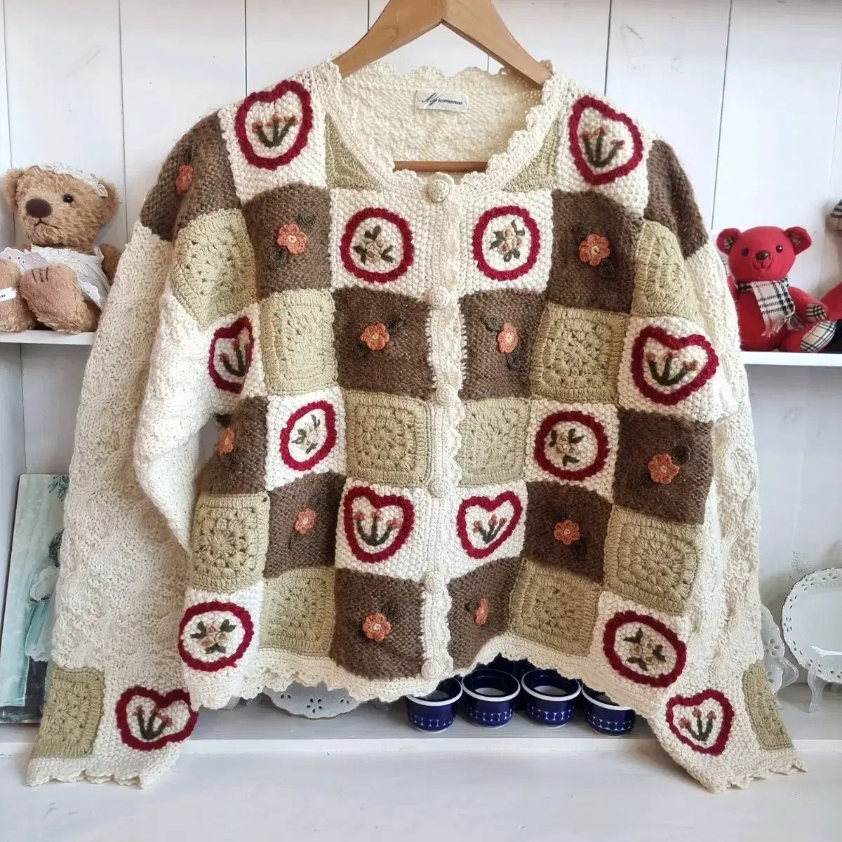 ハンドメイド パッチワーク ニット カーディガン