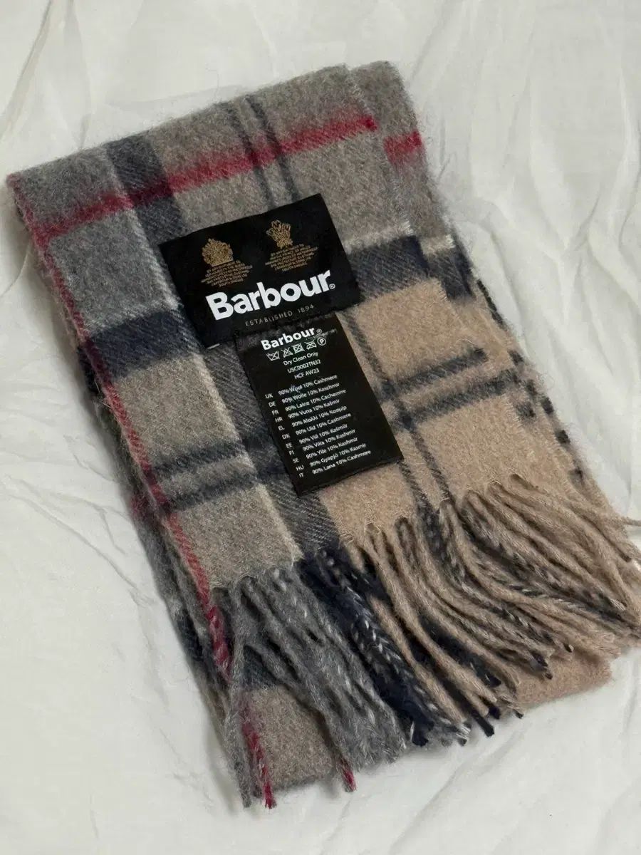 BARBOUR グレー ウール カシミア タタン パータン スカーフ マフラー