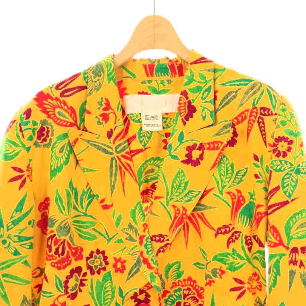 エスカーダ ESCADA テーラードジャケット ハワイアン柄 38 マスタード