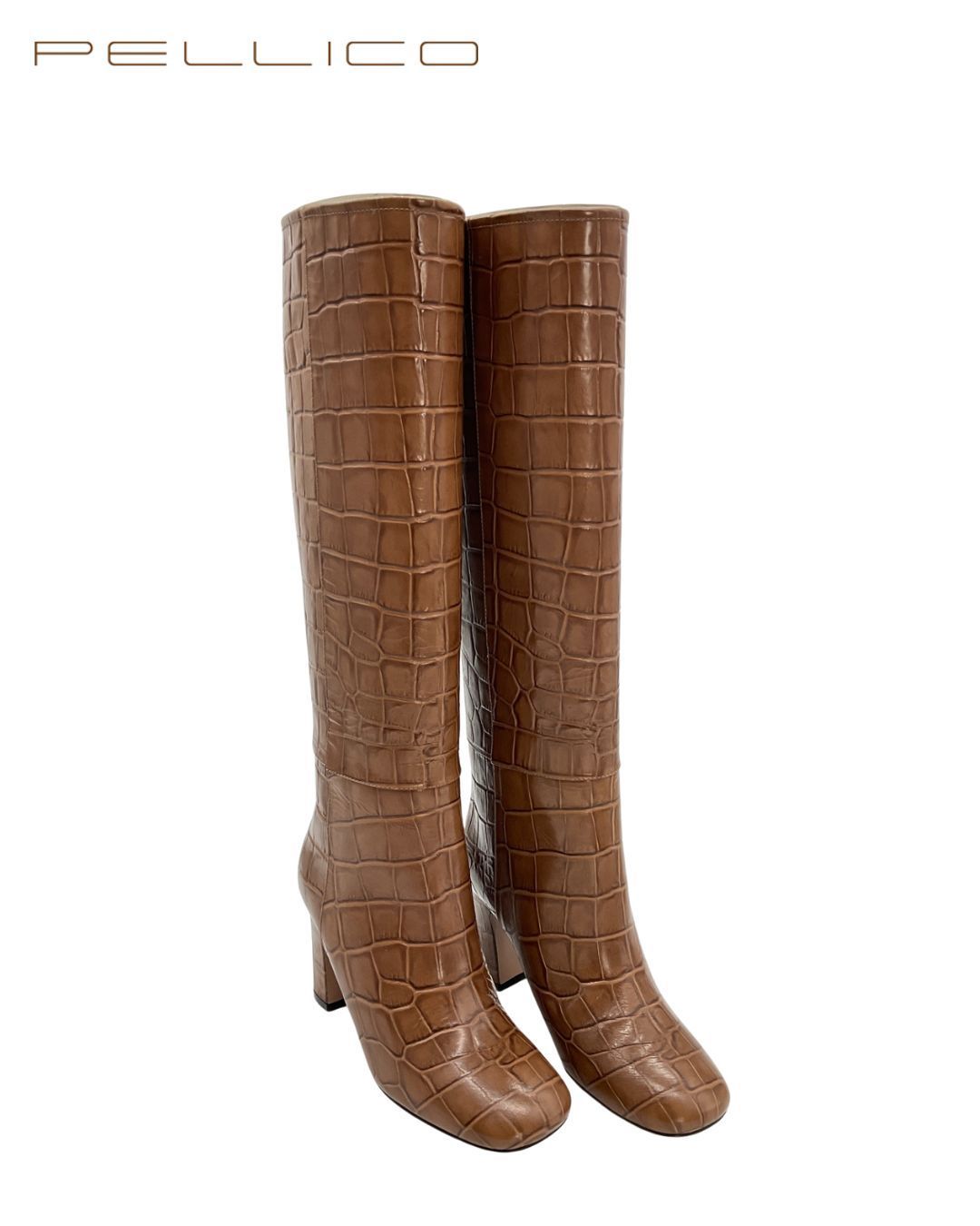 PELLICO ペリーコ 9612 APEMA 80 TB クロコセミスクエアトゥチャンキーロングブーツ 35 ブラウン げ交渉