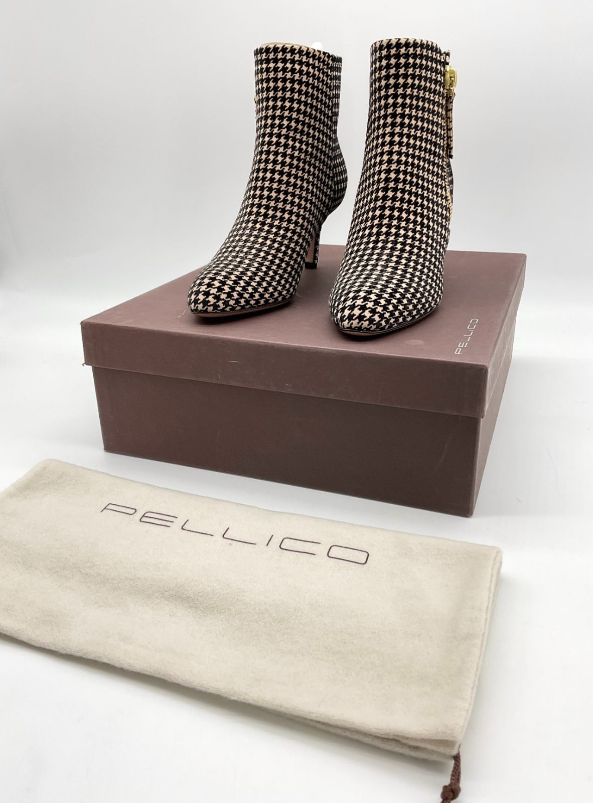  PELLICO ペリーコ 7459 METRO 65 TR ハウンドトゥースサイドジップヒールブーツ 34 6882 ブラウン調 げ交渉 ロングブーツ ブーツ