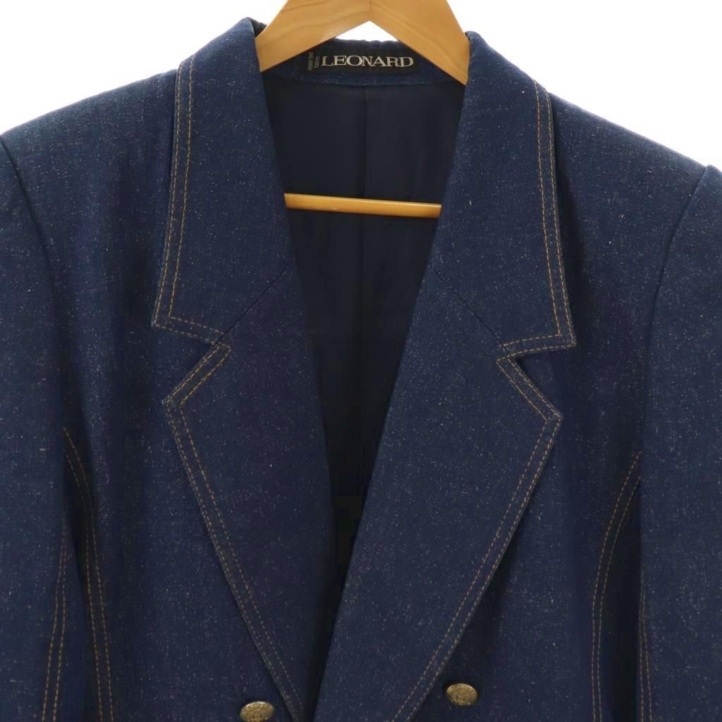 460 【美品】 レオナール デニムジャケット L相当 金ボタン シルク 紺