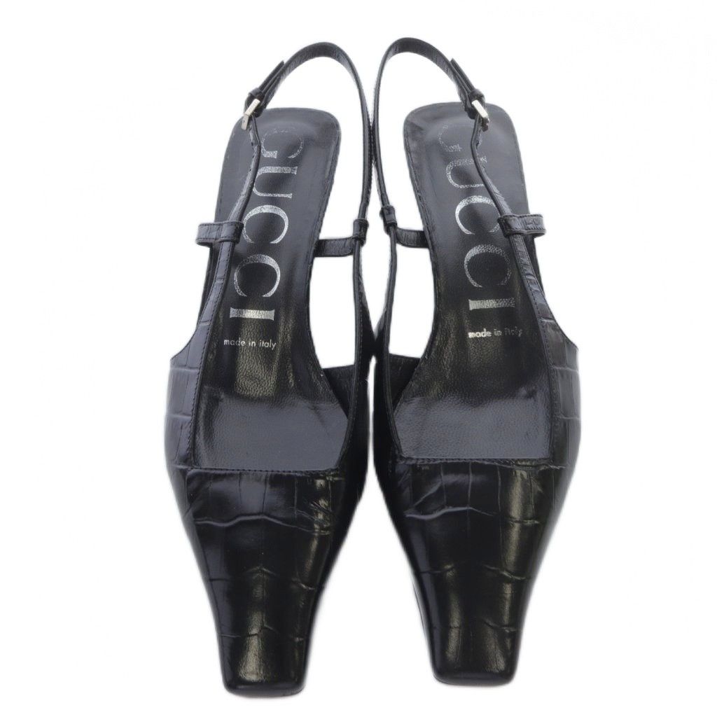 グッチ GUCCI クロコ型押し ストラップ サンダル スクエアトゥ