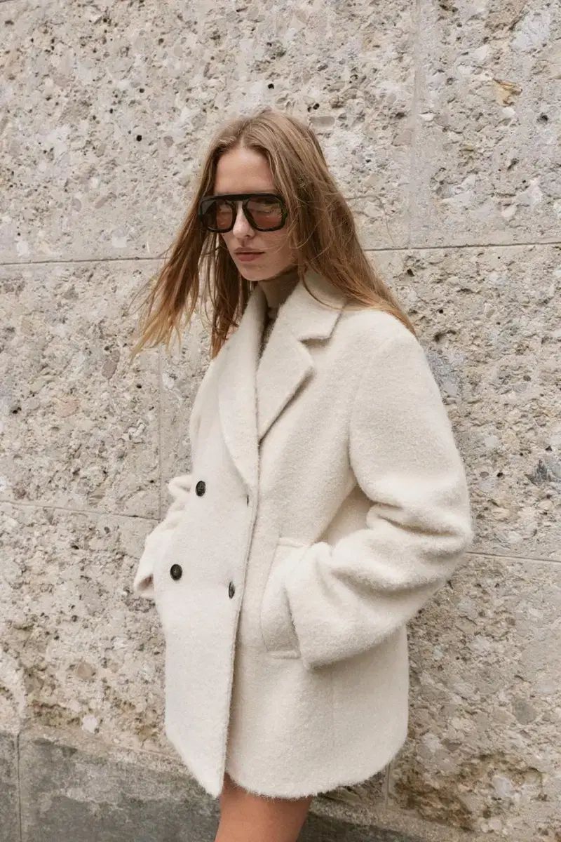 ZARA ザラ レディース ブークレ ダブル ブレスト セミ ロング コート