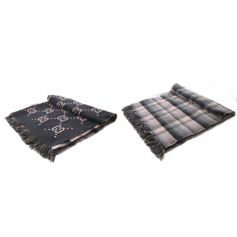 グッチ GUCCI リバーシブル GGウールケープポンチョ チェック ブラック