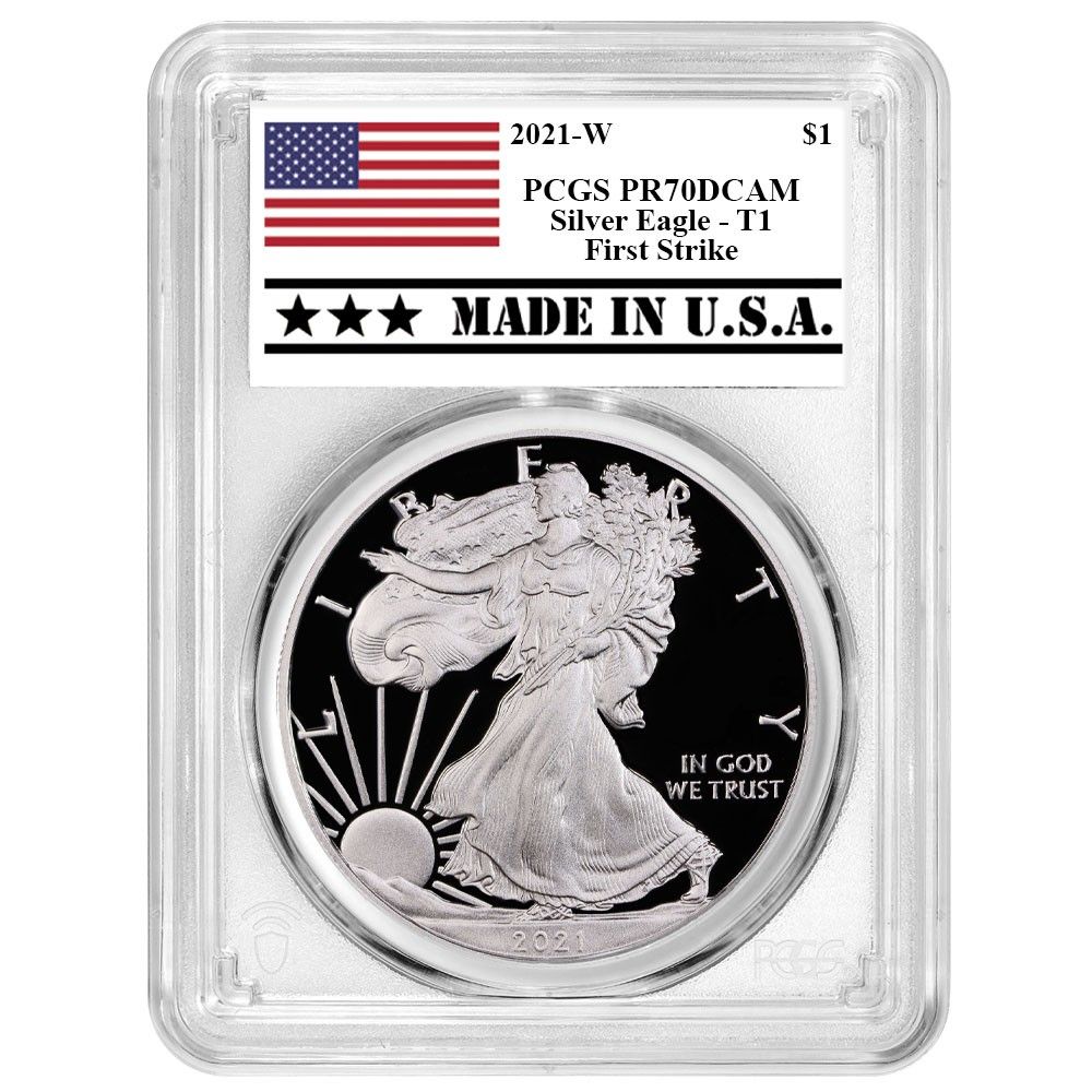2021 W Proof 1 Type American Silver Eagle PCGS FS Made in A Label