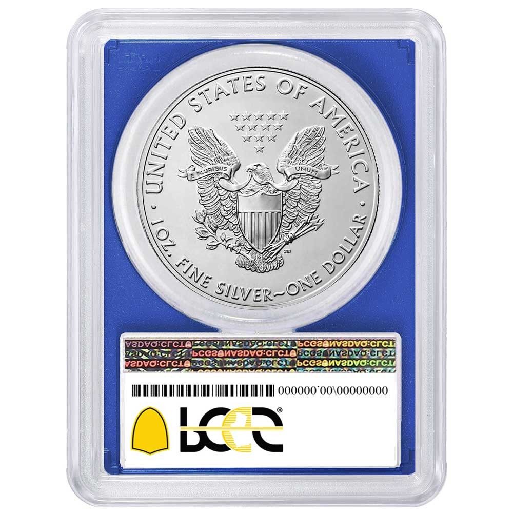 2021 1 Type American Silver Eagle PCGS MS 69 FDOI Made in A Label Blue Frame