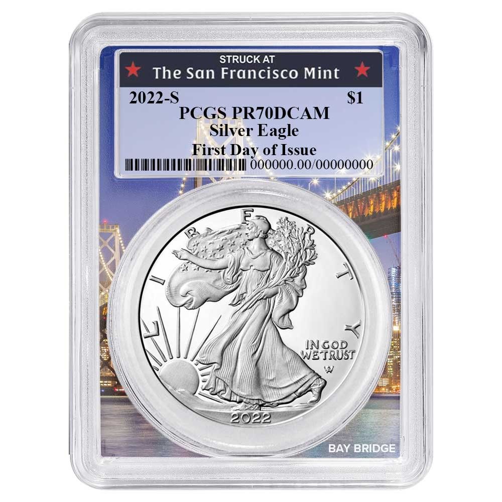 2025-S Proof 1 American Silver Eagle PCGS FDOI Bay Bridge Frame