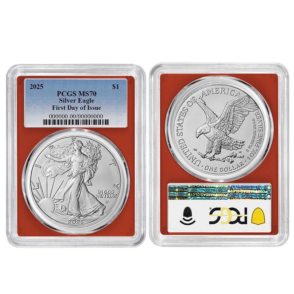 2025 1 American Silver Eagle 3 pc Set PCGS MS 70 FDOI Blue Label Red White