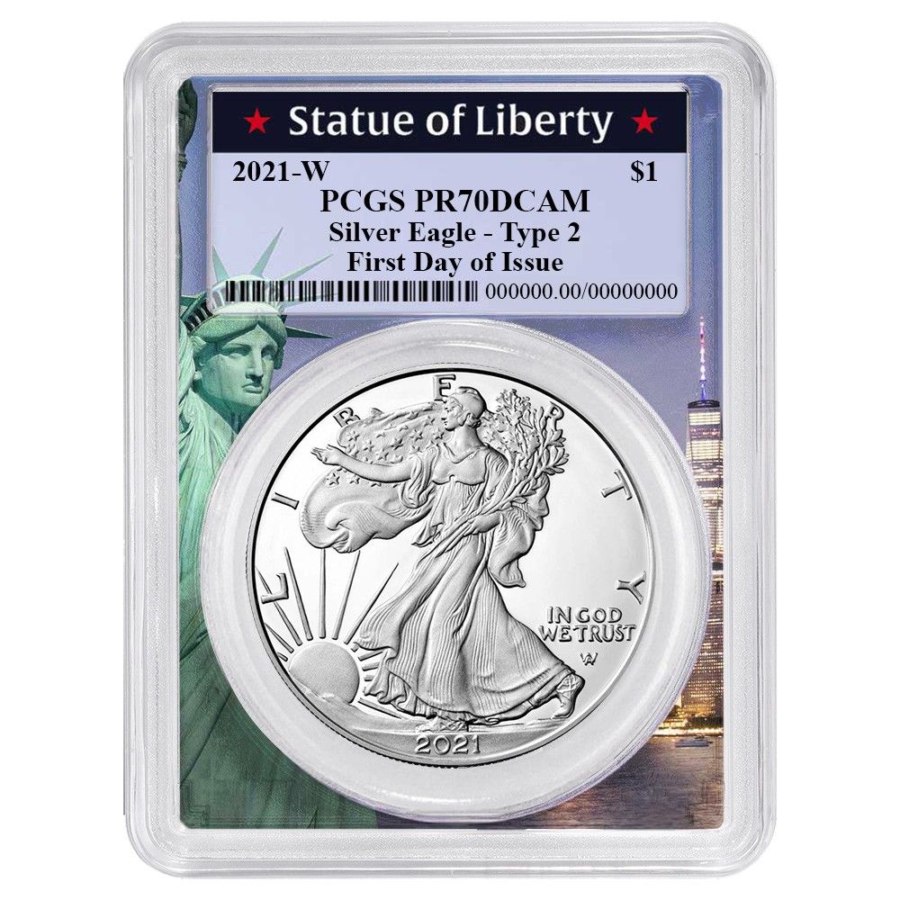 2021 W Proof 1 Type 2 American Silver Eagle PCGS FDOI Statue Of