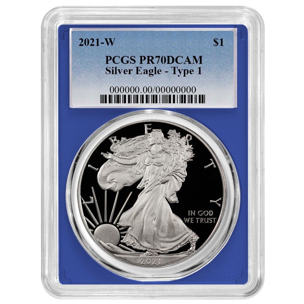 2021 W Proof 1 Type American Silver Eagle PCGS Blue Label Frame