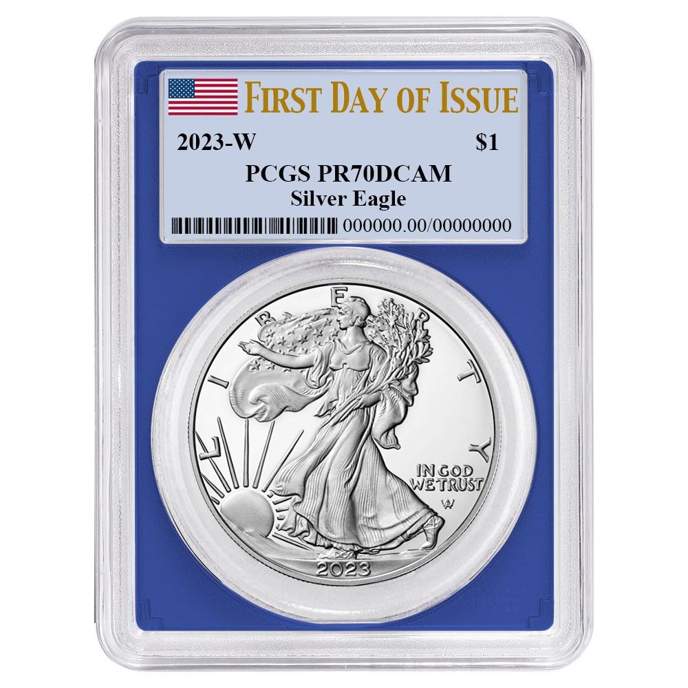 2025-W Proof 1 American Silver Eagle PCGS FDOI Flag Label Blue Frame