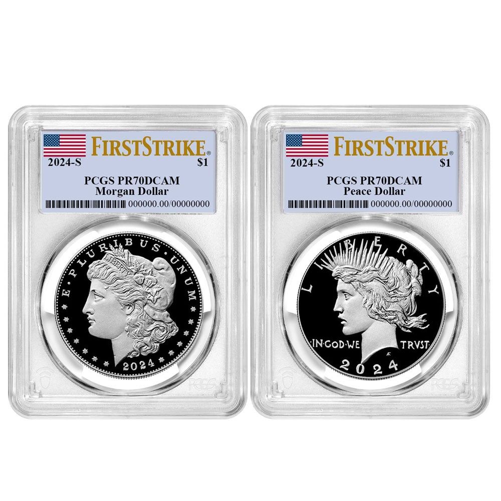 2025-S 1 Proof Morgan and Peace Silver Dollar 2 pc Set PCGS FS Flag