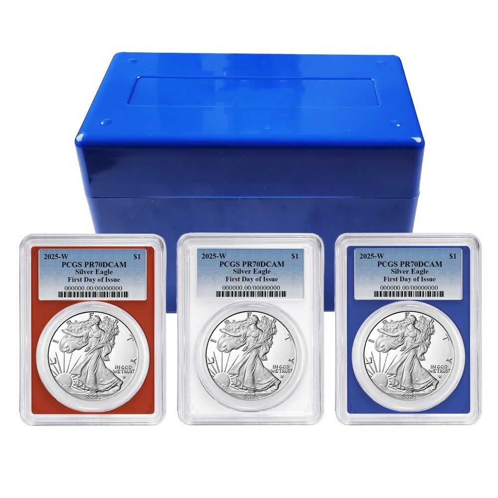 2025 W Proof 1 American Silver Eagle 3 pc Set PCGS FDOI Blue Label Red