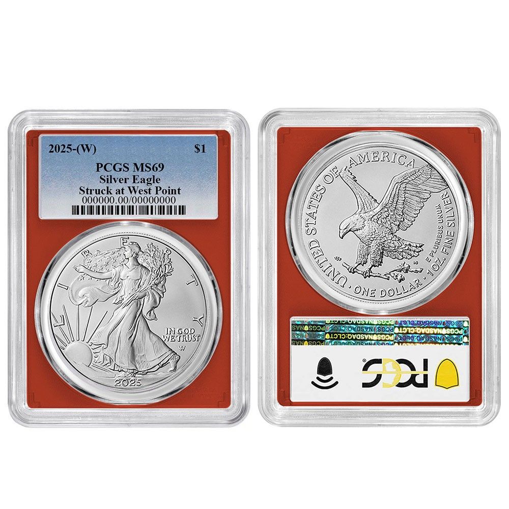 2025 W 1 American Silver Eagle 3 pc Set PCGS MS 69 Blue Label Red White