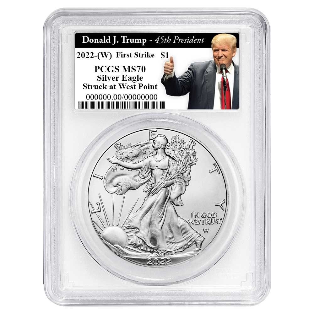 2025 W 1 American Silver Eagle PCGS MS 70 FS Trump 45 th President Label White