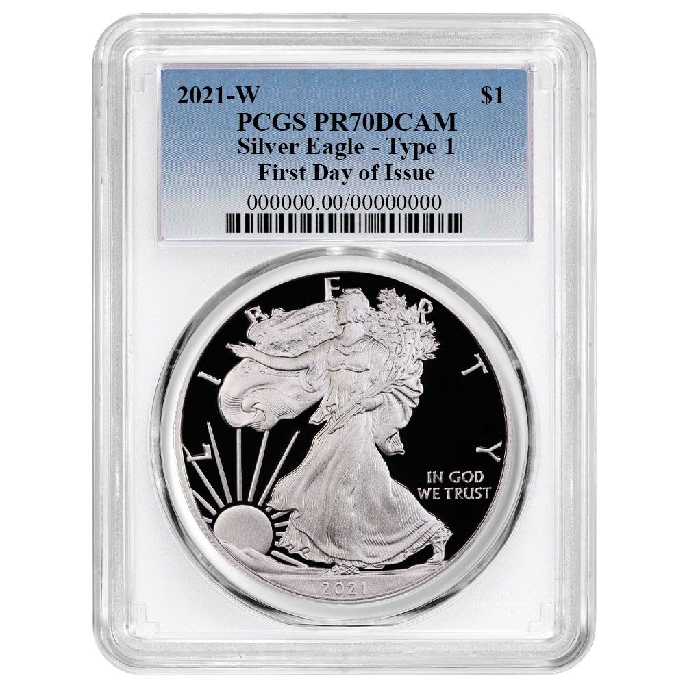 2021 W Proof 1 Type American Silver Eagle PCGS FDOI Blue Label