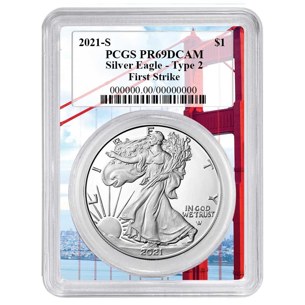 2021 S Proof 1 Type 2 American Silver Eagle PCGS FS G en Gate Frame