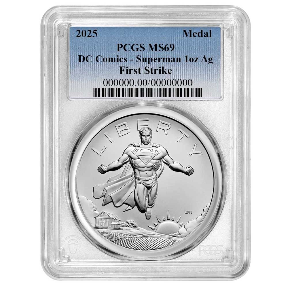 2025 Superman DC Comics 1 oz Silver Medal PCGS MS 69 FS Blue Label