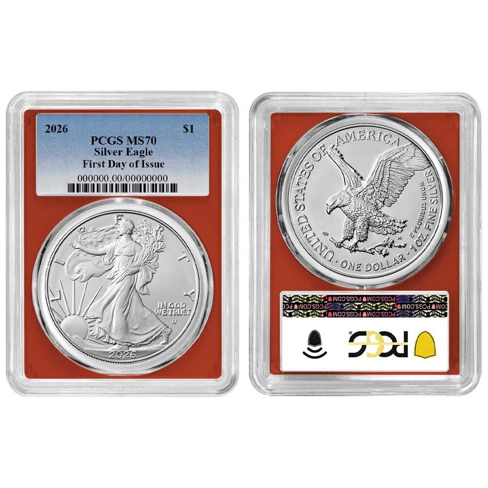 2026 1 American Silver Eagle 3 pc Set PCGS MS 70 FDOI Blue Label Red