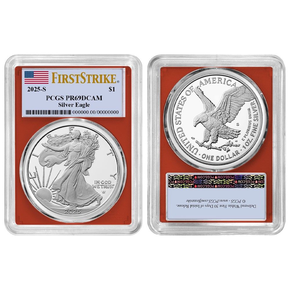 2025 S Proof 1 American Silver Eagle 3 pc Set PCGS FS Flag Label Red