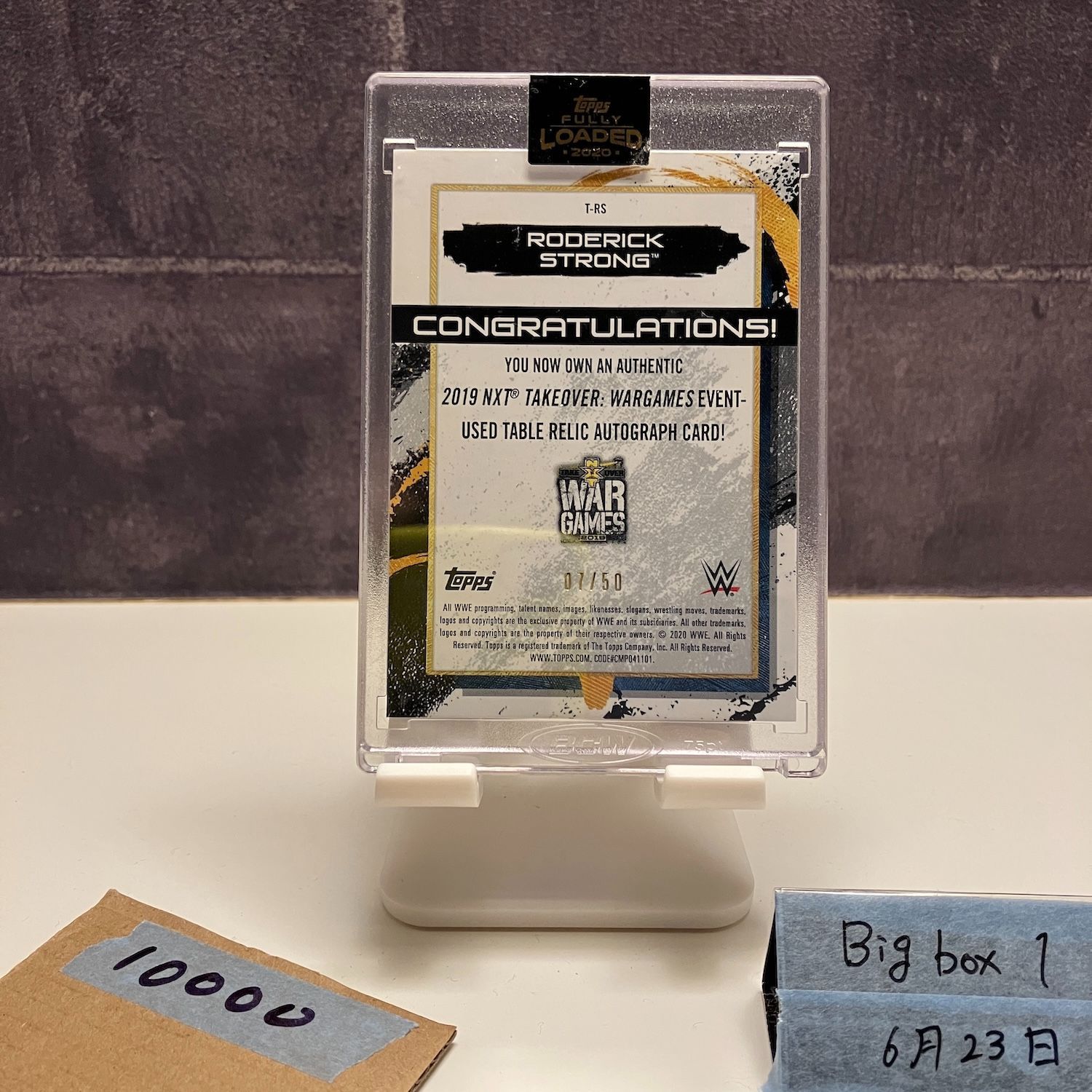 2020 Topps Roderick Strong 07 50 直筆サインカード WWE Event- table relic Fully Loaded NXT TakeOver WarGames カード