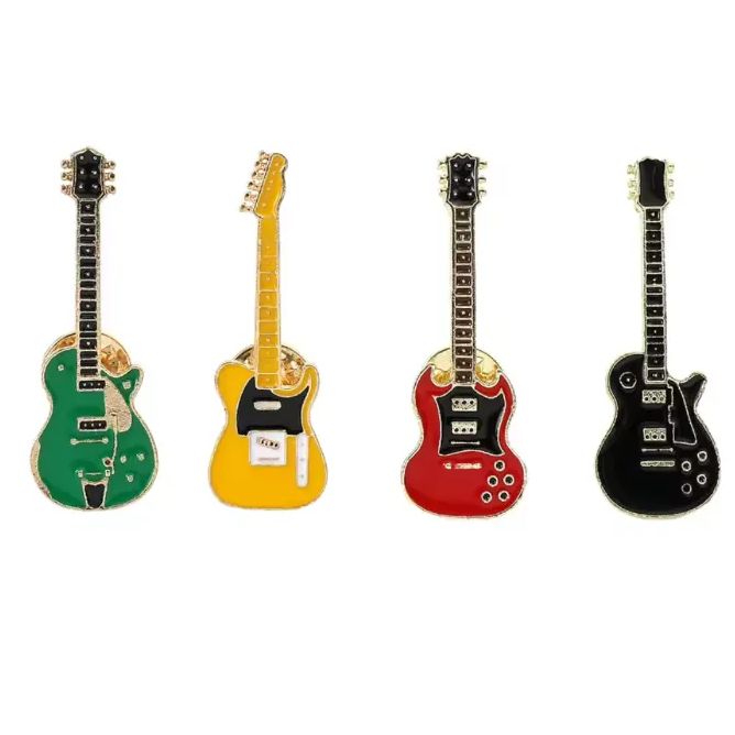 ギター型 ピンバッジ 4つセット ブローチ 楽器 バンド ロック メタル