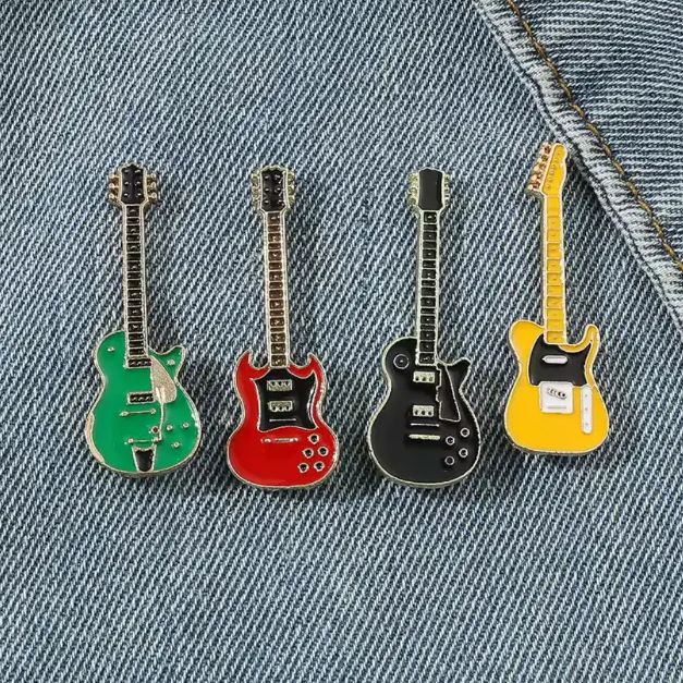 ギター型 ピンバッジ 4つセット ブローチ 楽器 バンド ロック メタル