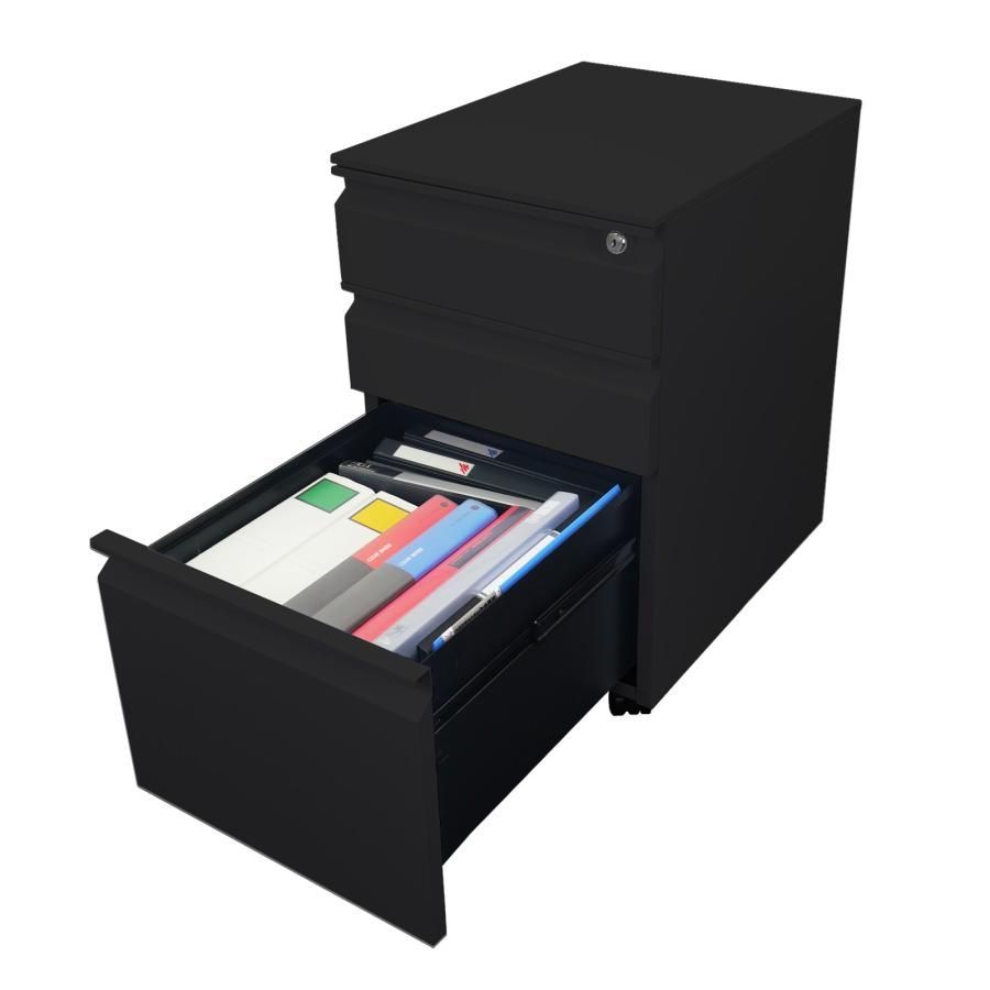 オフィスワゴン幅40 鍵付き 完成品 3段 キャスター付き 人気 ブラック 2851