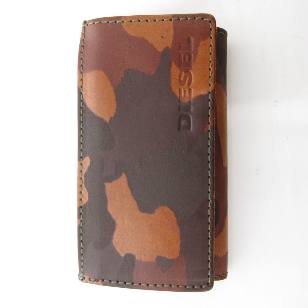 ディーゼル DIESEL キーケース 迷彩柄 カモフラ ロゴ レザー 本革 茶
